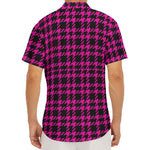 Hot Pink And Black Houndstooth Print Men's Deep V-Neck Shirt
