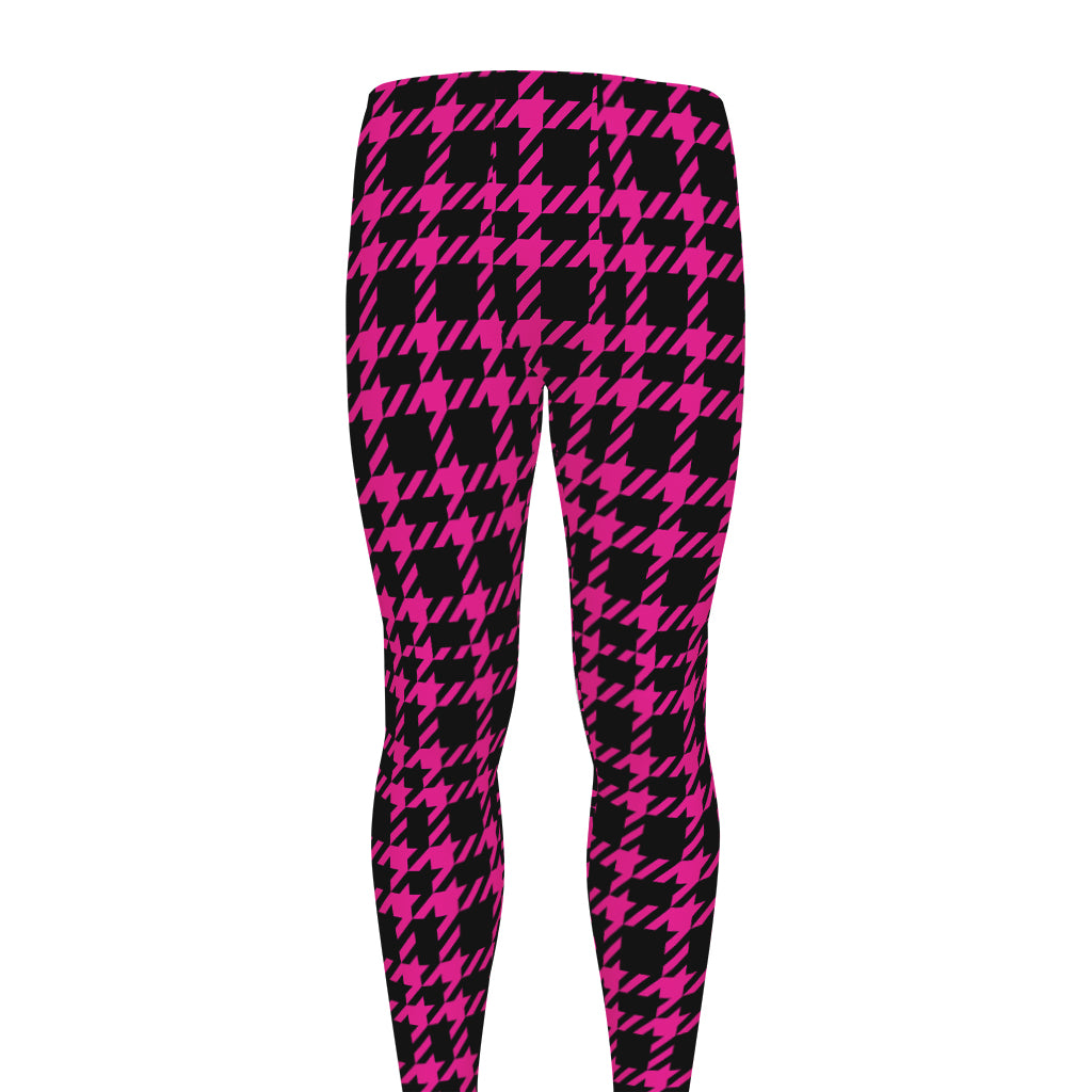 Hot Pink And Black Houndstooth Print Men's leggings