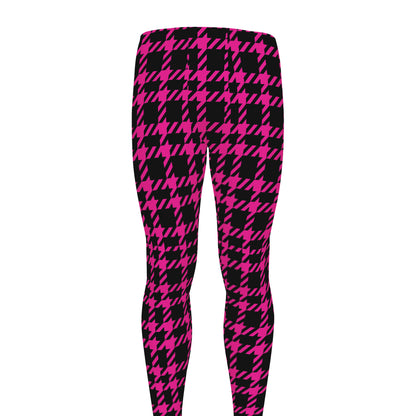 Hot Pink And Black Houndstooth Print Men's leggings