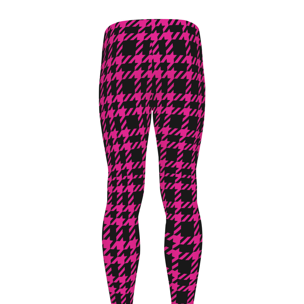 Hot Pink And Black Houndstooth Print Men's leggings