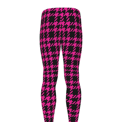 Hot Pink And Black Houndstooth Print Men's leggings