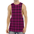 Hot Pink And Black Houndstooth Print Men's Muscle Tank Top