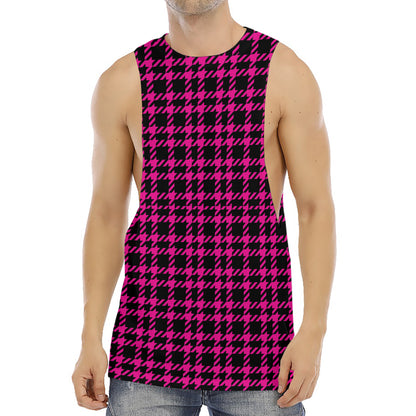 Hot Pink And Black Houndstooth Print Men's Muscle Tank Top