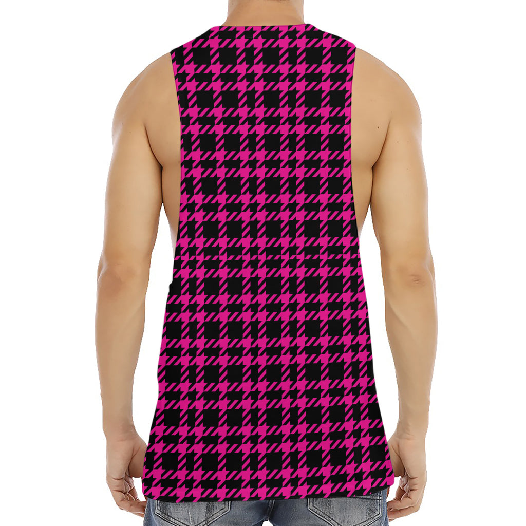 Hot Pink And Black Houndstooth Print Men's Muscle Tank Top