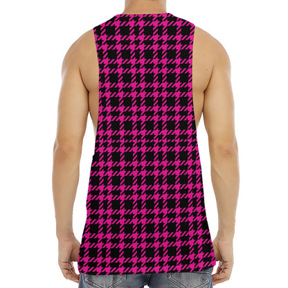 Hot Pink And Black Houndstooth Print Men's Muscle Tank Top