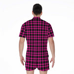 Hot Pink And Black Houndstooth Print Men's Rompers