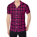 Hot Pink And Black Houndstooth Print Men's Shirt