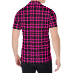 Hot Pink And Black Houndstooth Print Men's Shirt