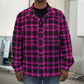 Hot Pink And Black Houndstooth Print Men's Shirt Jacket