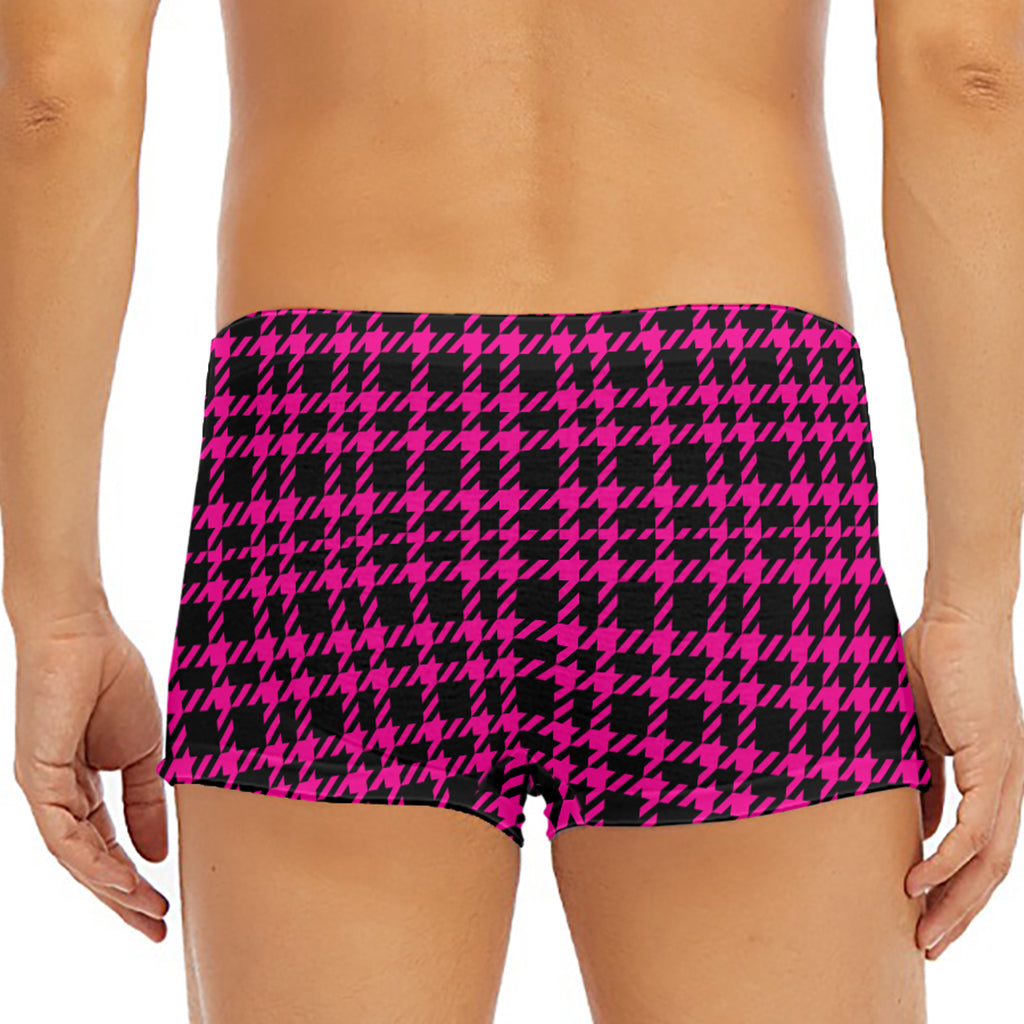 Hot Pink And Black Houndstooth Print Men's Short Boxer Briefs