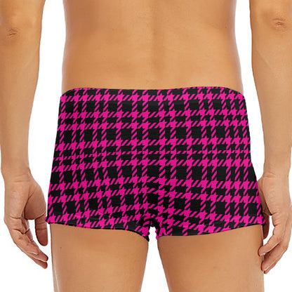 Hot Pink And Black Houndstooth Print Men's Short Boxer Briefs
