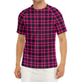 Hot Pink And Black Houndstooth Print Men's Short Sleeve Rash Guard