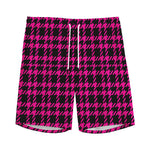Hot Pink And Black Houndstooth Print Men's Sports Shorts