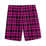 Hot Pink And Black Houndstooth Print Men's Sports Shorts
