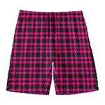 Hot Pink And Black Houndstooth Print Men's Swim Trunks