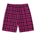 Hot Pink And Black Houndstooth Print Men's Swim Trunks