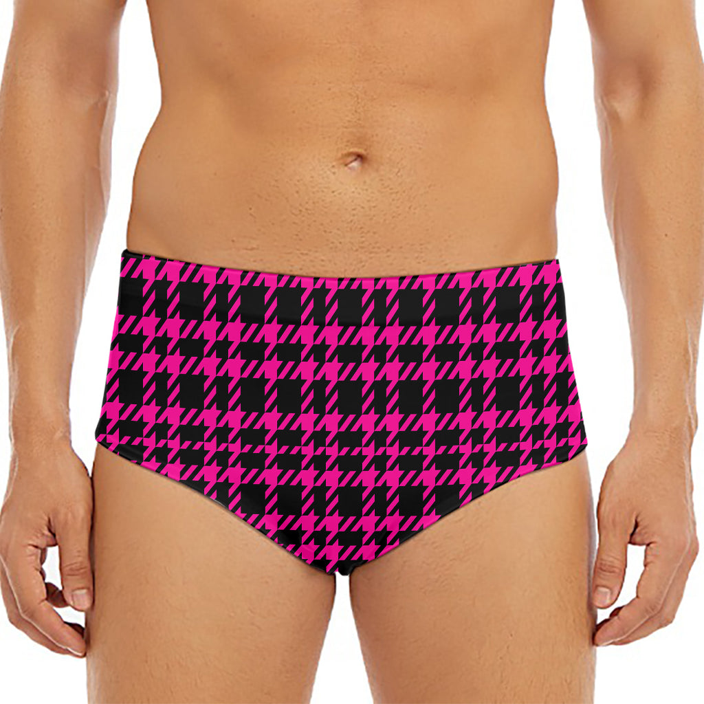 Hot Pink And Black Houndstooth Print Men's Triangle Swim Briefs