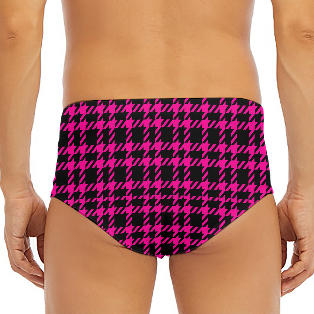 Hot Pink And Black Houndstooth Print Men's Triangle Swim Briefs