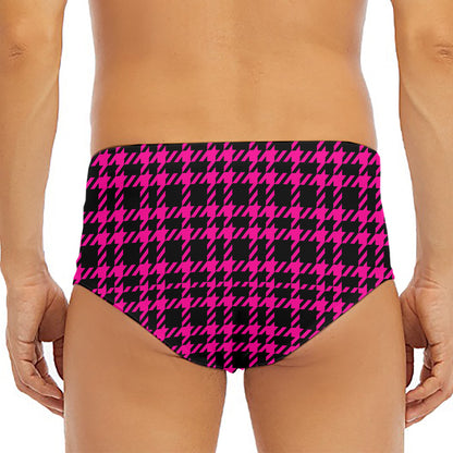 Hot Pink And Black Houndstooth Print Men's Triangle Swim Briefs