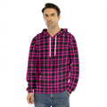 Hot Pink And Black Houndstooth Print Men's Velvet Pullover Hoodie