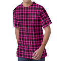 Hot Pink And Black Houndstooth Print Men's Velvet T-Shirt