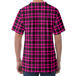 Hot Pink And Black Houndstooth Print Men's Velvet T-Shirt