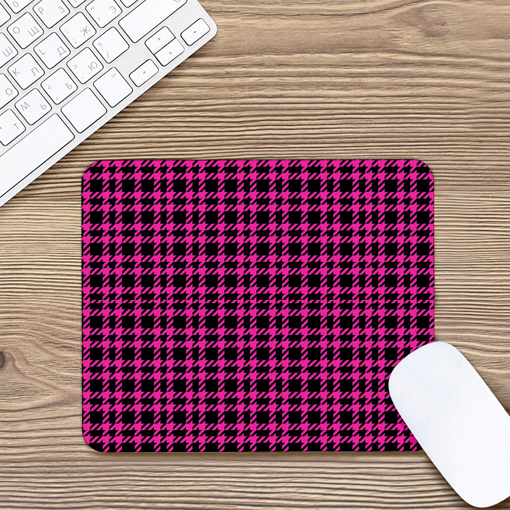 Hot Pink And Black Houndstooth Print Mouse Pad