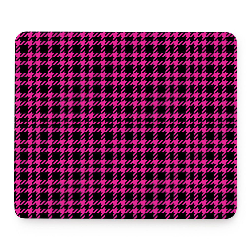 Hot Pink And Black Houndstooth Print Mouse Pad