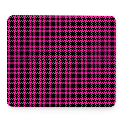 Hot Pink And Black Houndstooth Print Mouse Pad
