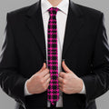 Hot Pink And Black Houndstooth Print Necktie