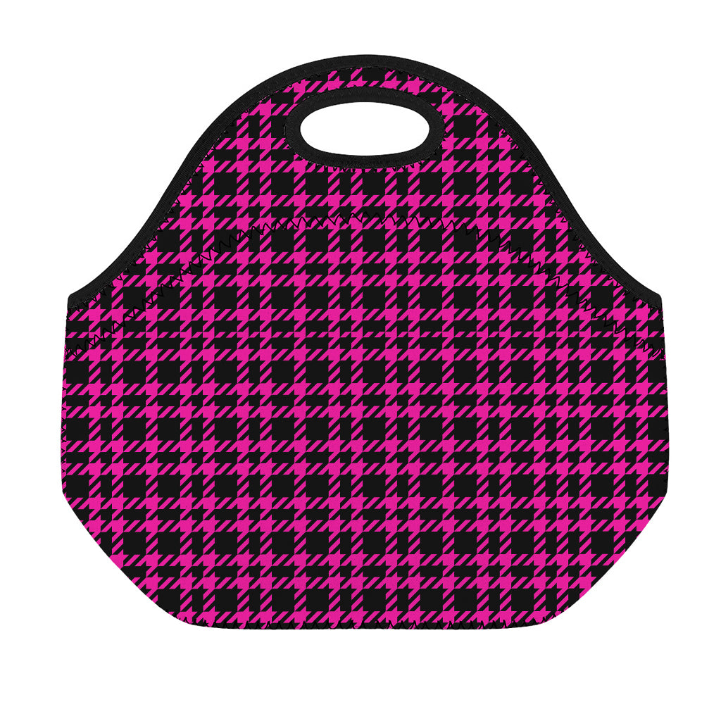 Hot Pink And Black Houndstooth Print Neoprene Lunch Bag