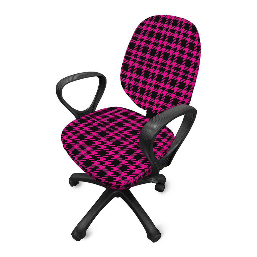 Hot Pink And Black Houndstooth Print Office Chair Cover