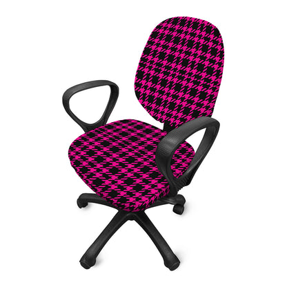 Hot Pink And Black Houndstooth Print Office Chair Cover