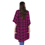 Hot Pink And Black Houndstooth Print Open Front Beach Cover Up