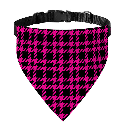 Hot Pink And Black Houndstooth Print Over The Collar Dog Bandana
