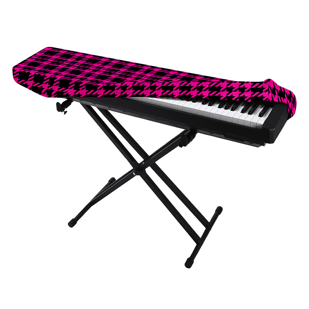 Hot Pink And Black Houndstooth Print Piano Keyboard Cover