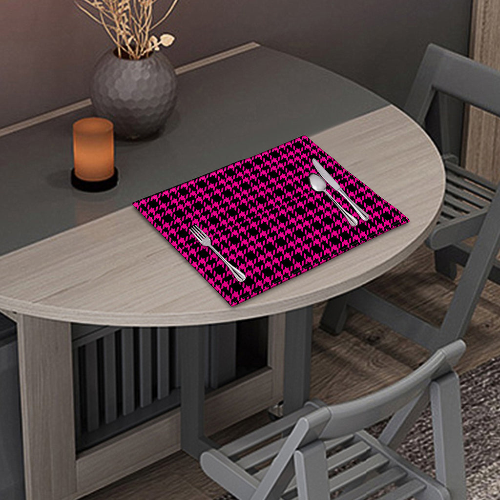 Hot Pink And Black Houndstooth Print Placemat