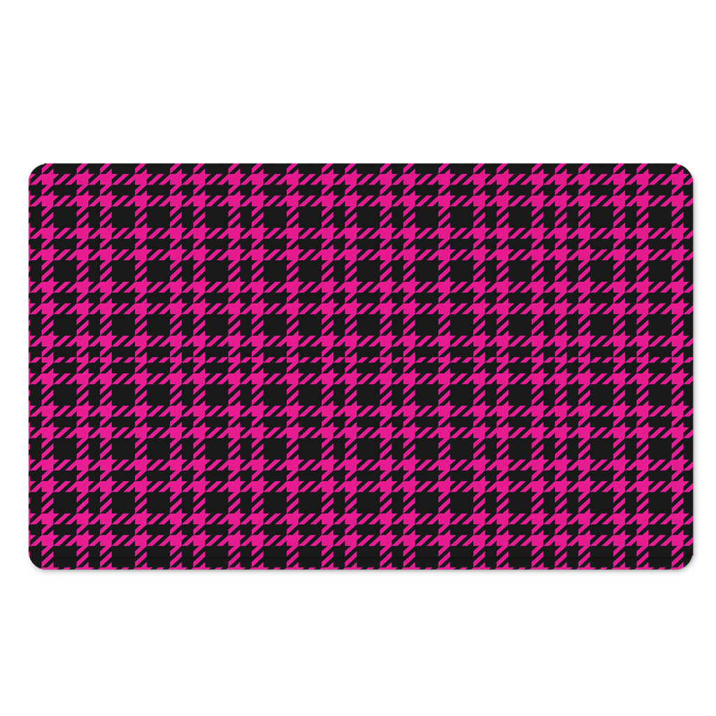 Hot Pink And Black Houndstooth Print Polyester Doormat