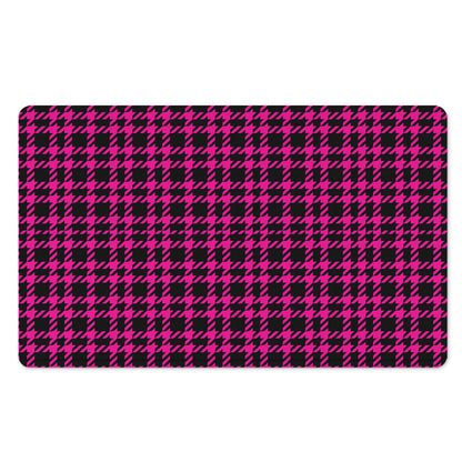 Hot Pink And Black Houndstooth Print Polyester Doormat