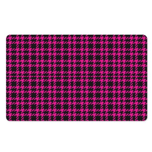Hot Pink And Black Houndstooth Print Polyester Doormat