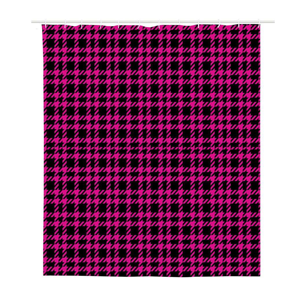 Hot Pink And Black Houndstooth Print Polyester Shower Curtain