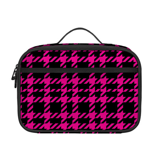 Hot Pink And Black Houndstooth Print Portable Lunch Bag