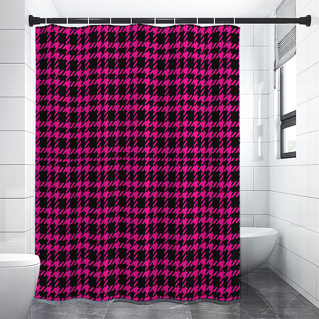 Hot Pink And Black Houndstooth Print Premium Shower Curtain