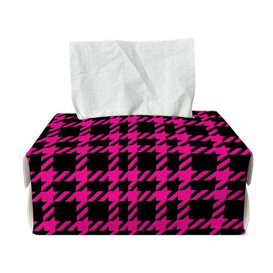 Hot Pink And Black Houndstooth Print Rectangle Tissue Box Cover