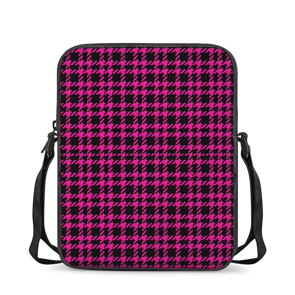 Hot Pink And Black Houndstooth Print Rectangular Crossbody Bag