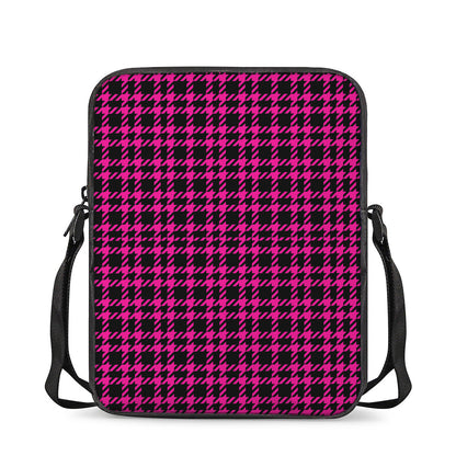 Hot Pink And Black Houndstooth Print Rectangular Crossbody Bag