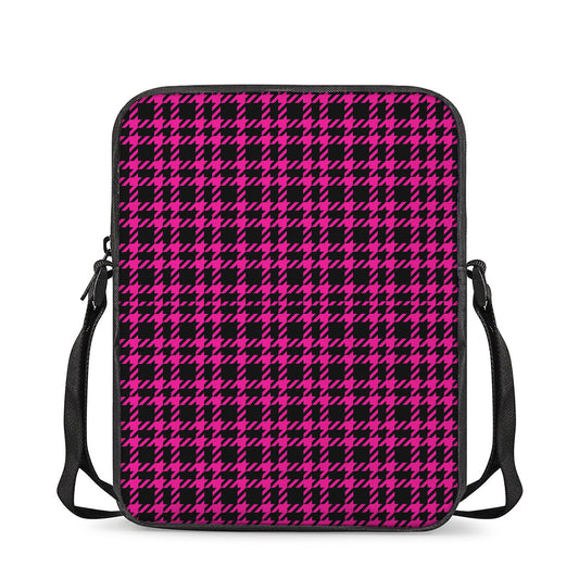 Hot Pink And Black Houndstooth Print Rectangular Crossbody Bag