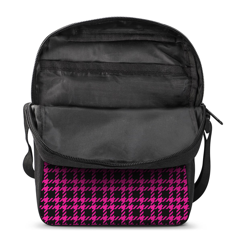 Hot Pink And Black Houndstooth Print Rectangular Crossbody Bag
