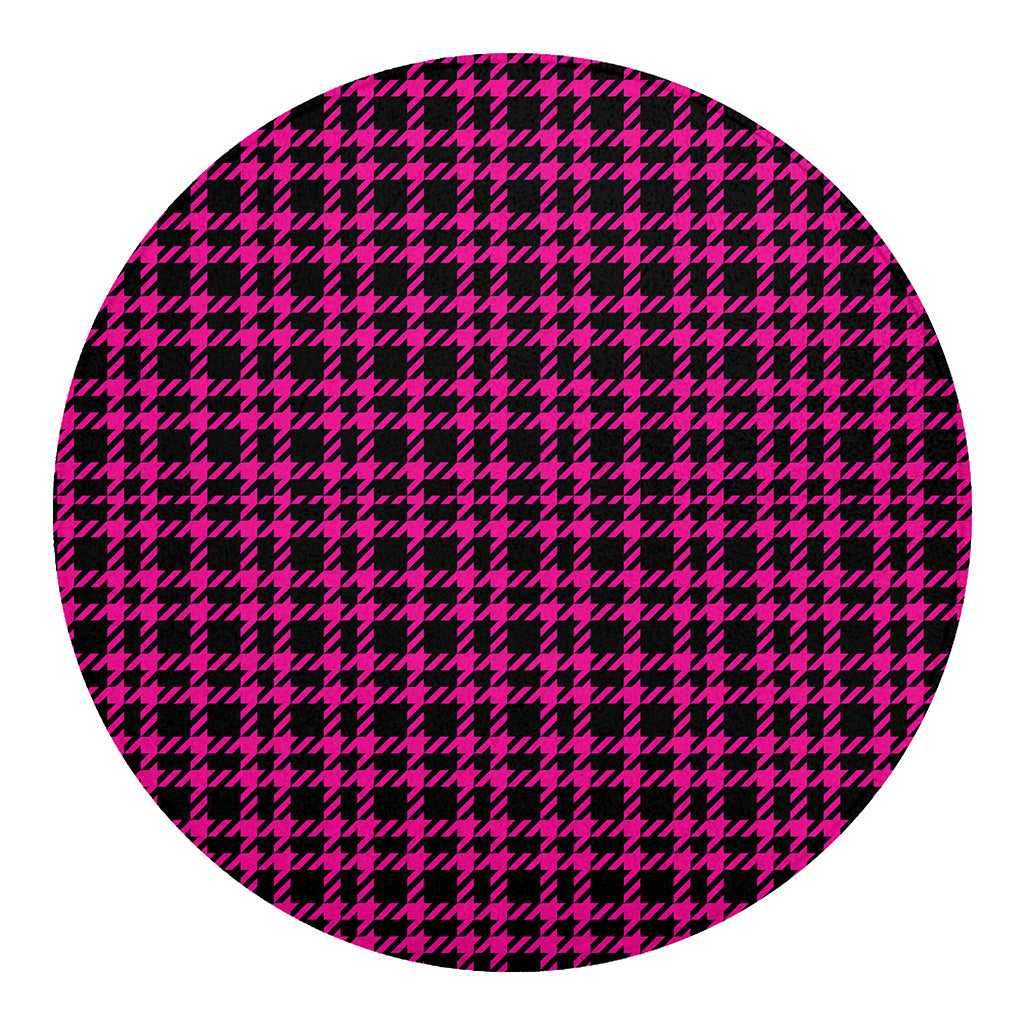 Hot Pink And Black Houndstooth Print Round Blanket