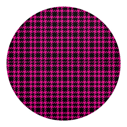 Hot Pink And Black Houndstooth Print Round Blanket